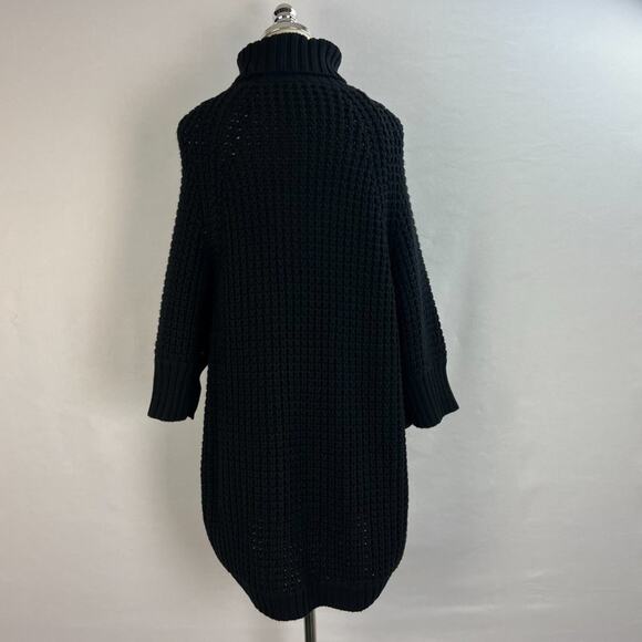 J. Crew Black Button Sleeve Turtleneck Oversized Crochet Poncho Sweater Size S - Picture 10 of 10